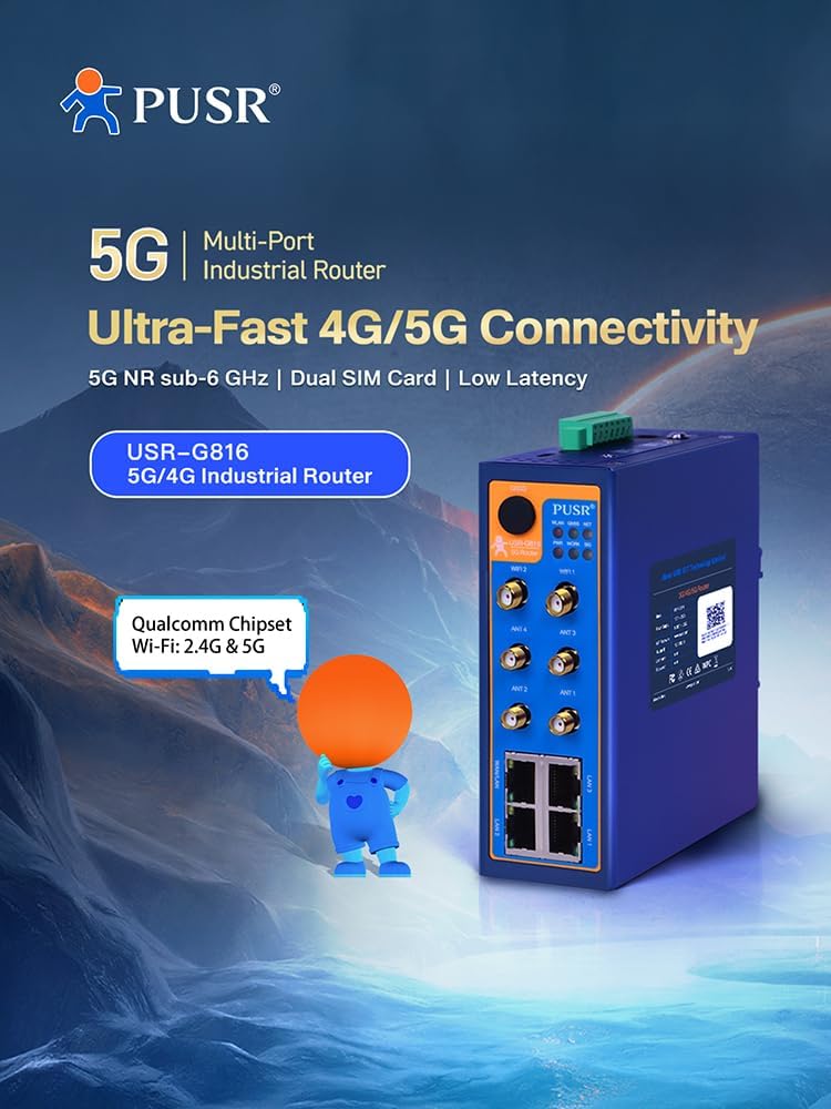 Global 5G Industrial Cellular Wireless Router Dual SIM Cards Slot RS232/485 Gigabit Serial Ethernet Port USR-G816w-G