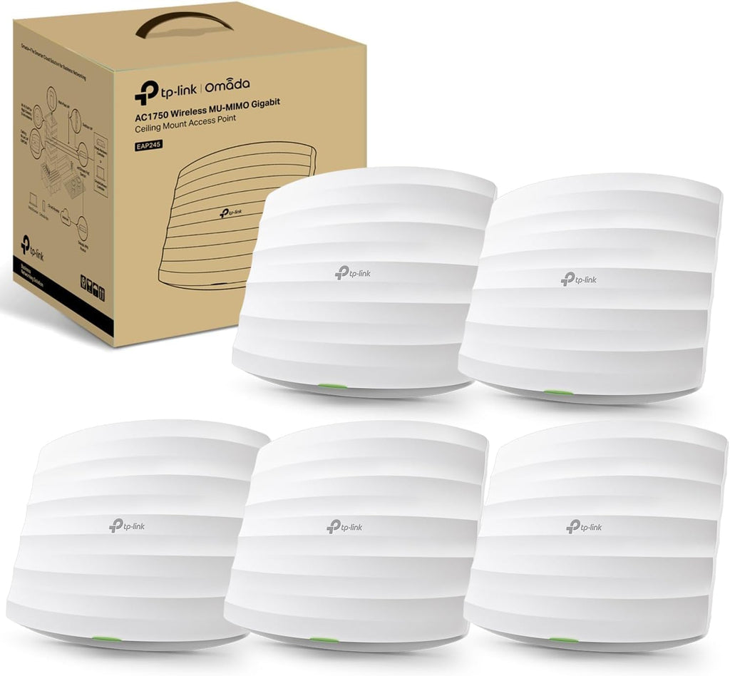 TP-Link EAP245 (5-Pack) Omada AC1750 Gigabit Wireless Access Point Business WiFi Solution w/Mesh Support, Seamless Roaming & MU-MIMO PoE Powered SDN Integrated Cloud Access & Omada App