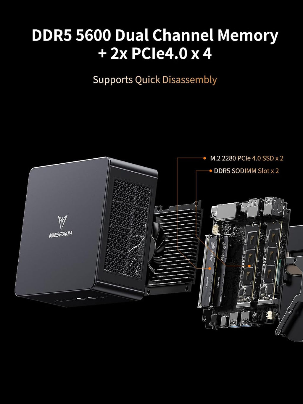 MINISFORUM UM890 Pro Mini PC AMD Ryzen 9 8945HS(8C/16T, up to 5.2GHz) 32GB DDR5 2TB PCIe4.0 SSD, 2xUSB4(PD 8K)|1xHDMI|1xDP Four Outputs, 2x RJ45, BT5.2 4xUSB3.2 AMD Radeon 780M Graphics Micro Computer