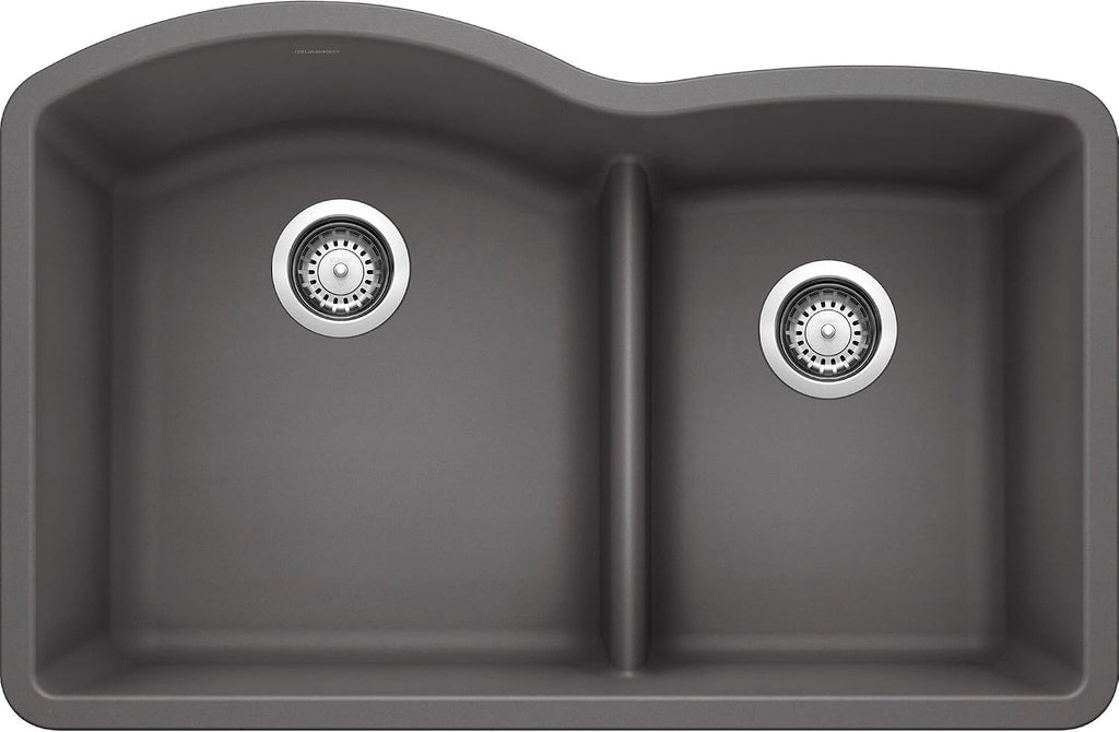 BLANCO, Cinder 441591 DIAMOND SILGRANIT 60/40 Double Bowl with Low Divide Undermount Kitchen Sink, 32' X 21'