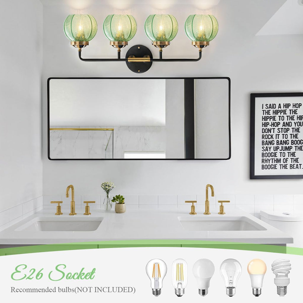 Modern Vanity Light Bathroom 4-Light Fixtures Vintage Wall Lamp Emerald Green Glass Globe Shade Over Mirror Vanity Wall Lights Indoor Deco Lighting Fixture for Mirror Kitchen Cabinet