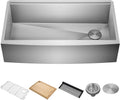 KRAUS Kore 36-Inch Farmhouse Workstation 16 Gauge Single Bowl Stainless Steel Kitchen Sink with Accessories, KWF210-36