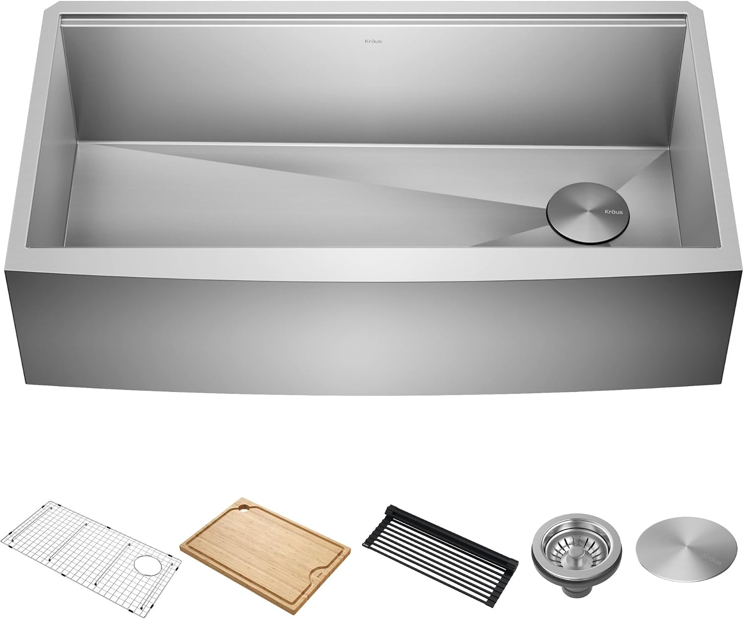 KRAUS Kore 36-Inch Farmhouse Workstation 16 Gauge Single Bowl Stainless Steel Kitchen Sink with Accessories, KWF210-36