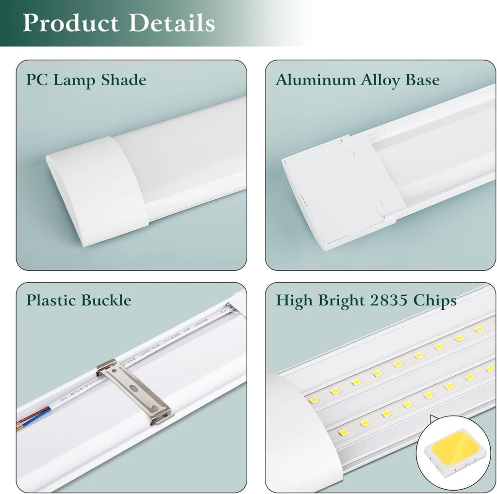 8 Packs 3FT LED Batten Light, Slim Ceiling Surface Mounted Light, 30W, 4000K, IP20, LED Ceiling Lamp for Garage, Shop, Hallway, Office, Market