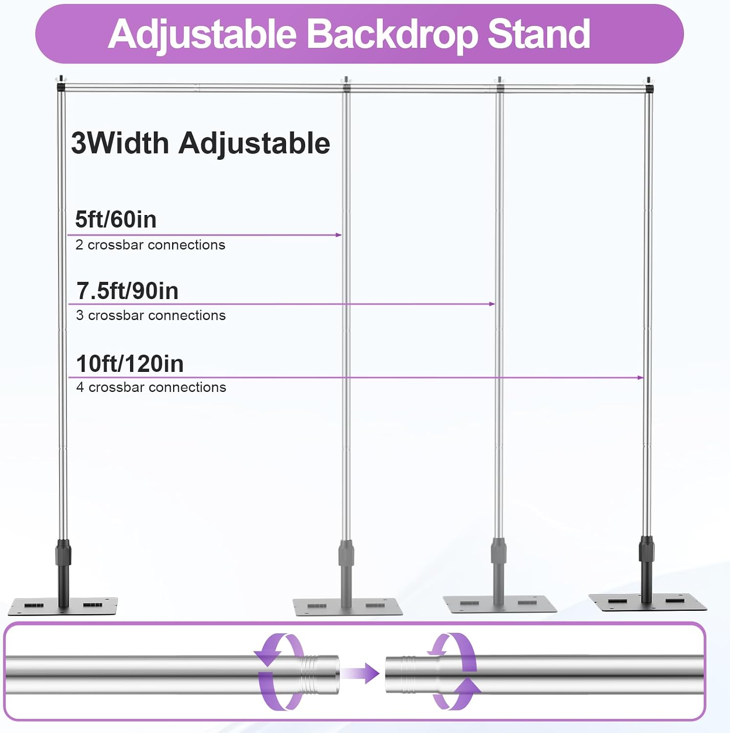 EMART Backdrop Stand Heavy Duty, 10x10Ft Pipe and Drape Backdrop Stand, Stable Background System Kit with 2 Metal Bases, 12 Stainless Steel Poles for Parties, Wedding, Birthday, Photography