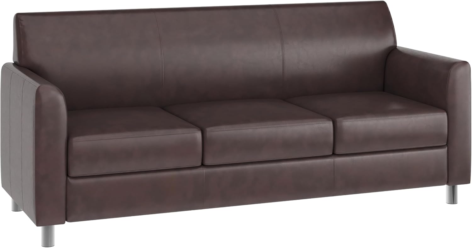 Flash Furniture Hercules Diplomat Side Reception Sofa with Chrome Legs, Lobby Chair with Cushions and Flared Arms, Brown LeatherSoft