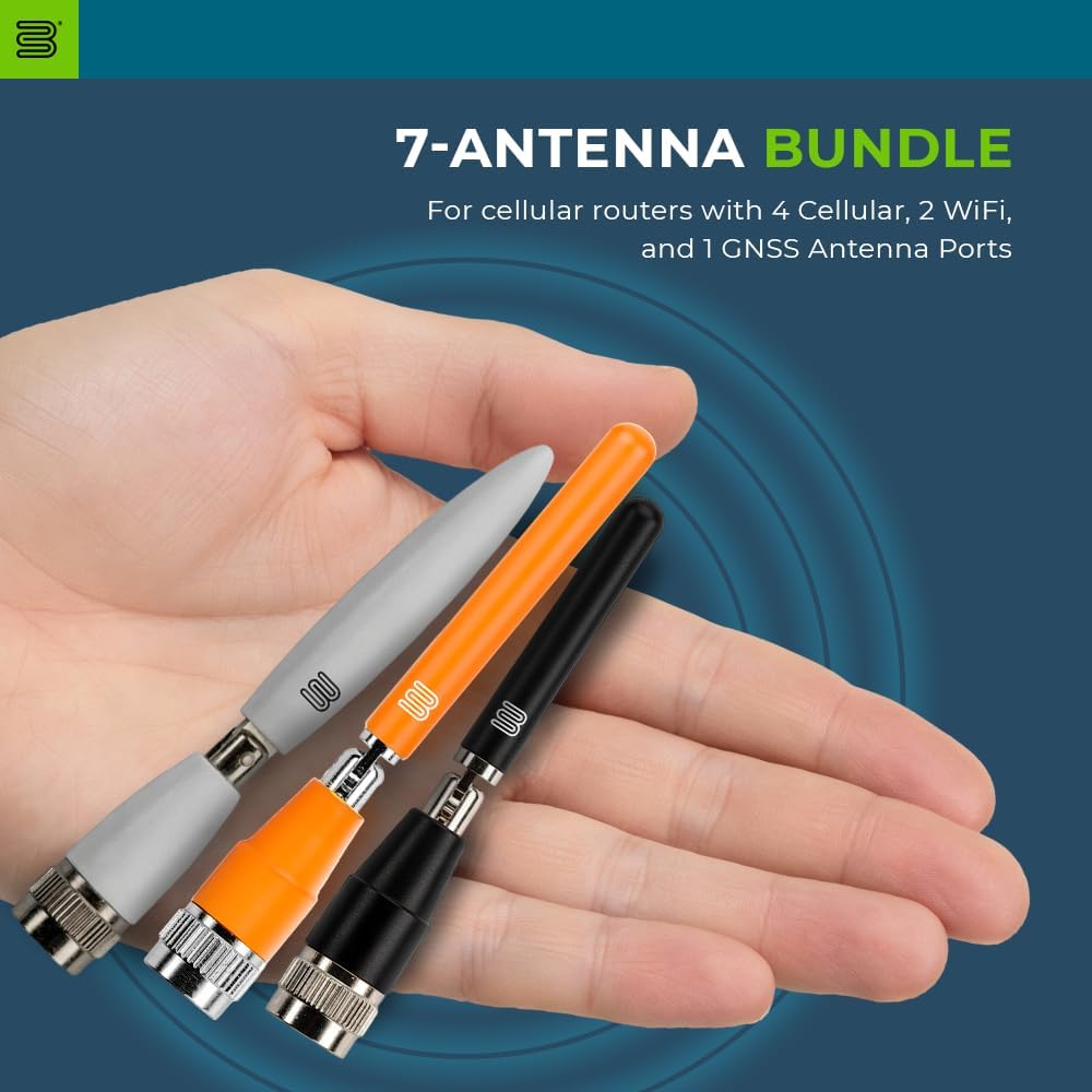 Bolton Dart Antenna Upgrade Kit | 7 Antenna Bundle | 4X 5G/4G LTE Cellular, 2X WiFi, 1x GNSS | Compact, High-Performance Antennas for Cellular Routers (4 Cell 2 WiFi 1 GPS White)