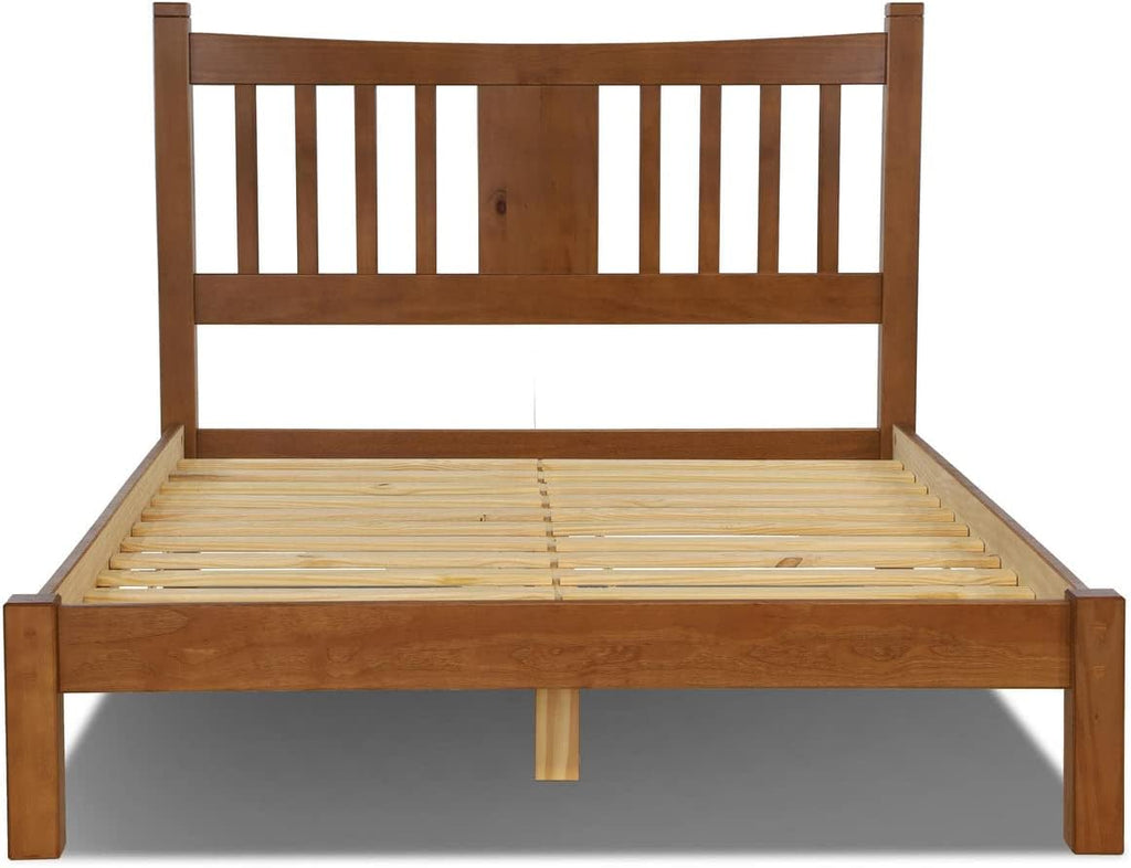 Grain Wood Furniture Shaker Solid Wood Slat Platform Bed, Queen Size, Walnut Finish