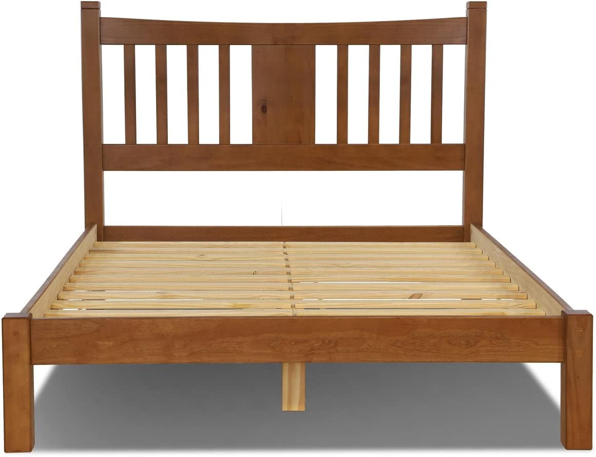 Grain Wood Furniture Shaker Solid Wood Slat Platform Bed, Queen Size, Walnut Finish