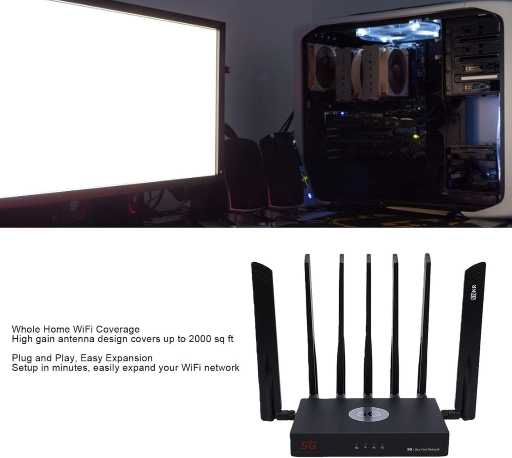 Yoidesu 5G Router Dual SIM 5G NR SA NSA with Chip 2. WAN and Gigabit LAN Ports, WiFi 6 CPE Router Dual Band Mesh Coverage for Home Office Streaming (US Plug)