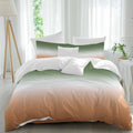 Bohemian Gradient Sage Green Duvet Cover Set Queen Size 4 Pieces Modern Minimalist Green Orange Ocean Beach Bedding Set with Zipper Closure,1 Comforter Cover 86x86 Inches 1 Flat Sheet & 2 Pillow Cases