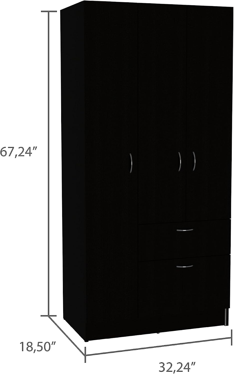 No-Tool Assembly 3-Piece Bedroom Set: Wardrobe with Hanging Rod & 2 Storage Nightstands, Effortless Setup for Small Spaces, Black