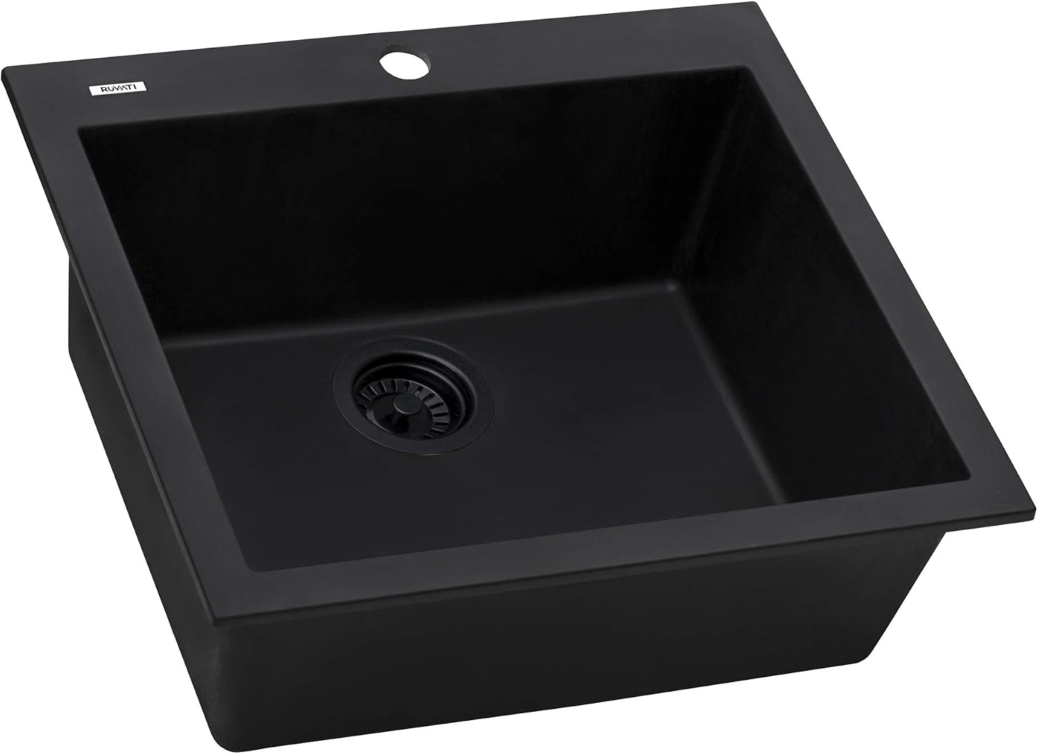 Ruvati 23 x 20 inch epiGranite Drop-in Topmount Granite Composite Quartz Single Bowl Wet Bar Prep Sink - Midnight Black - RVG1023BK