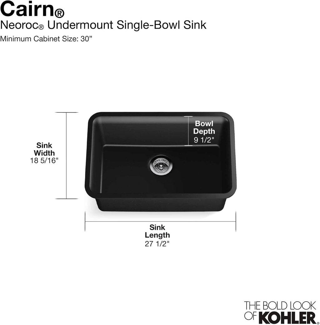 Kohler 28000-CM7 Cairn® 27-1/2' undermount single-bowl kitchen sink, Matte Graphite