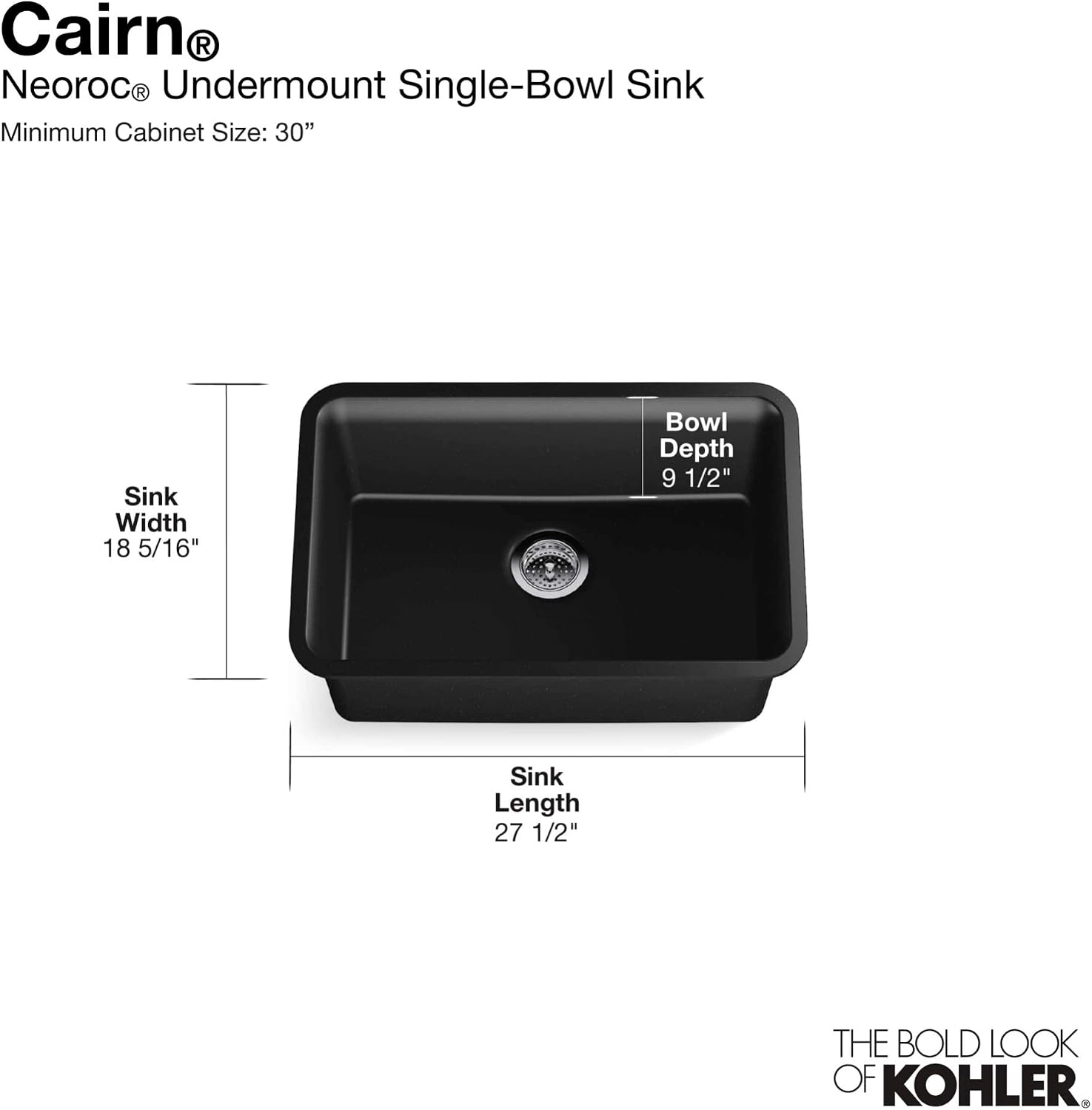 Kohler 28000-CM7 Cairn® 27-1/2' undermount single-bowl kitchen sink, Matte Graphite