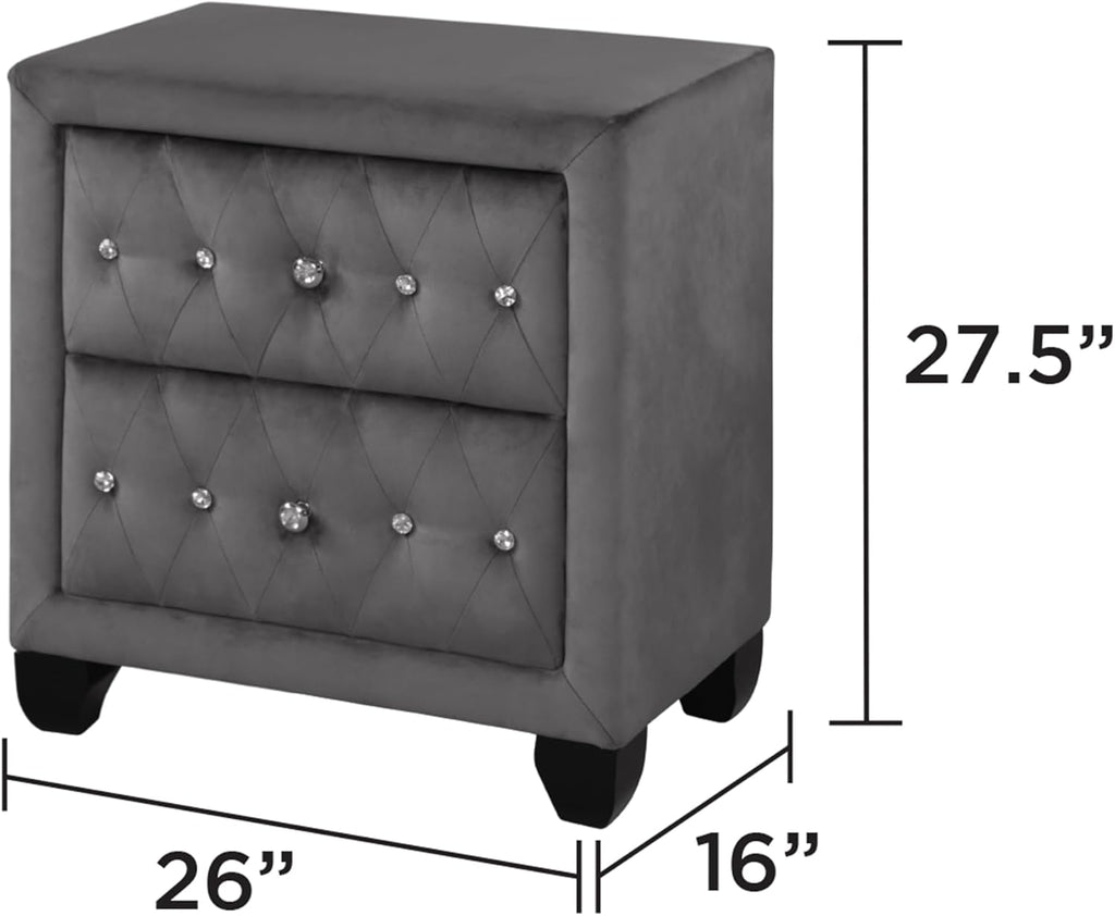 Full 5 Pc Upholstery Bedroom Set Made with Wood in Gray
