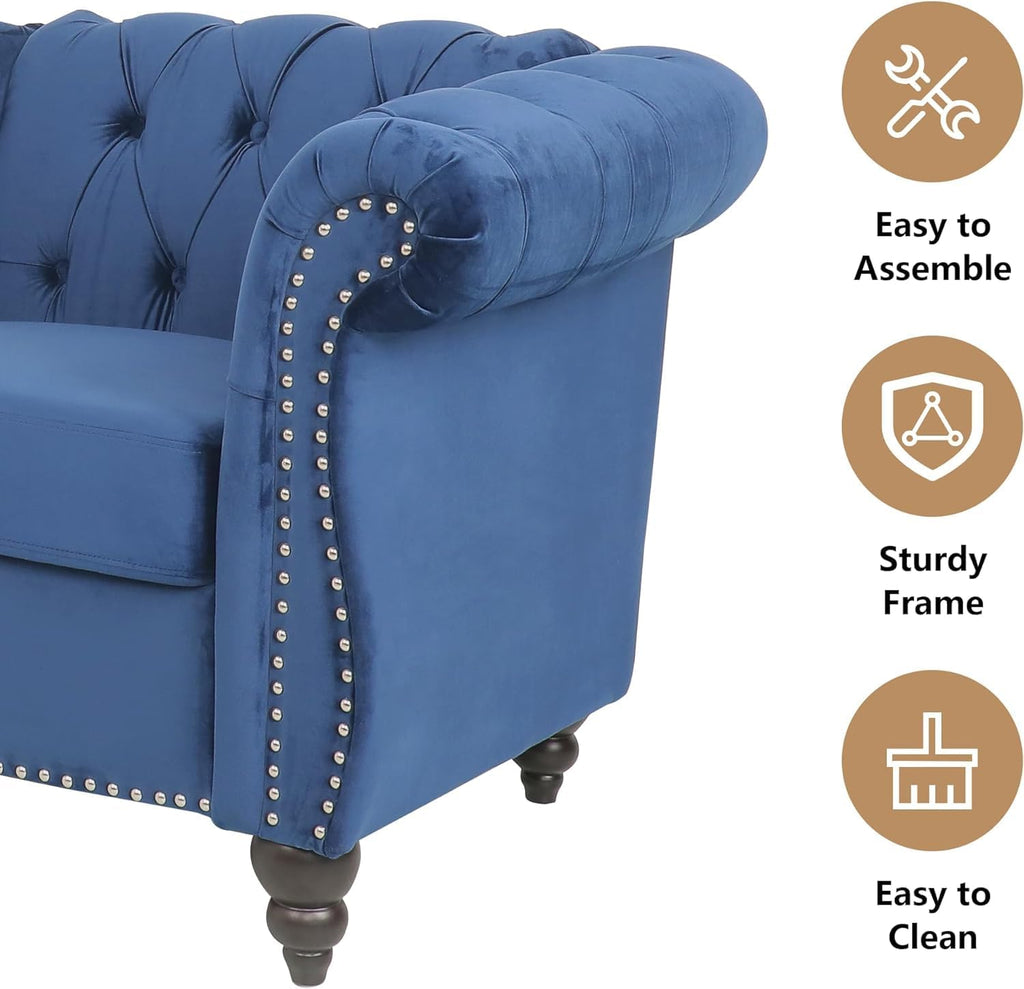 QHITTY 3 Piece Living Room Couch Set, Sectional Chesterfield Sofa Chair Contemporary Upholstered Velvet Loveseat Sofa Sets for Living Room, Office, Small Apartment