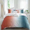 Gradient Orange Blue Duvet Cover Set Queen Size 4 Pieces Modern Abstract Minimalist Ocean Beach Bedding Set with Zipper Closure, 1 Comforter Cover 86x86 Inches 1 Flat Sheet & 2 Pillow Cases