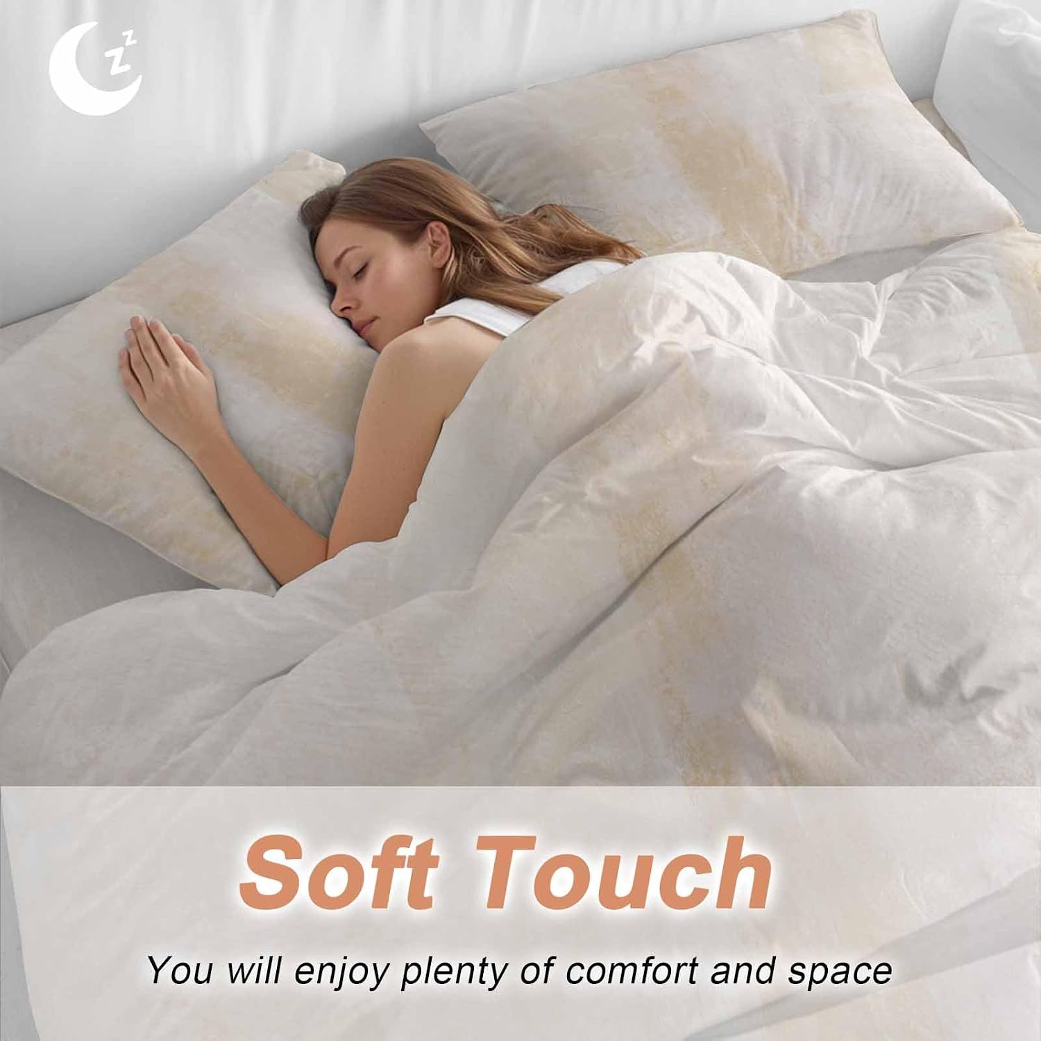 Light Beige Gradient Duvet Cover Set Queen Size 4 Pieces Modern Abstract Oil Painting Minimalist Bedding Set with Zipper Closure, 1 Comforter Cover 90x92 Inches 1 Flat Sheet & 2 Pillow Cases