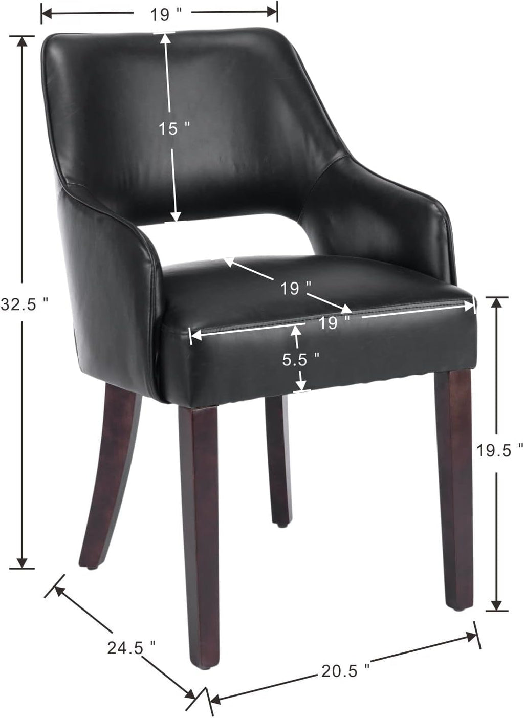 PU Leather Dining Chairs Set of 2, Solid Wood Kitchen Chair with Arms, Farmshouse Upholstered Dinner Chairs for Living Room/Dining Room/Bedroom/Restaurant, Black