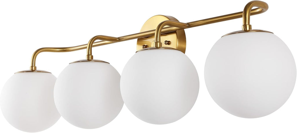 JONATHAN Y 31' Gold Painting Modern Globe Wall Sconce Vanity Light for Bathroom, White Frosted Glass Shade, Midcentury Parisian Bistro Wall Lamp, LED Bulb Included (JYL3558A)