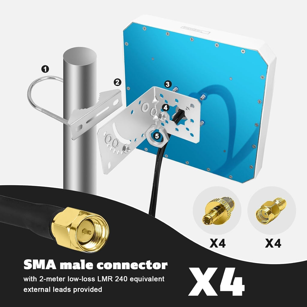 Maswell 4G LTE 5G Antenna, 10dBi High Gain 4X4 MIMO External Antenna, 600-9000MHz for 4G LTE 5G NR UWB Routers & Gateways for Vodafone O2 Three EE, WiFi 7 Ready, SMA-Male/TS9/RP-SMA (Full Kit)
