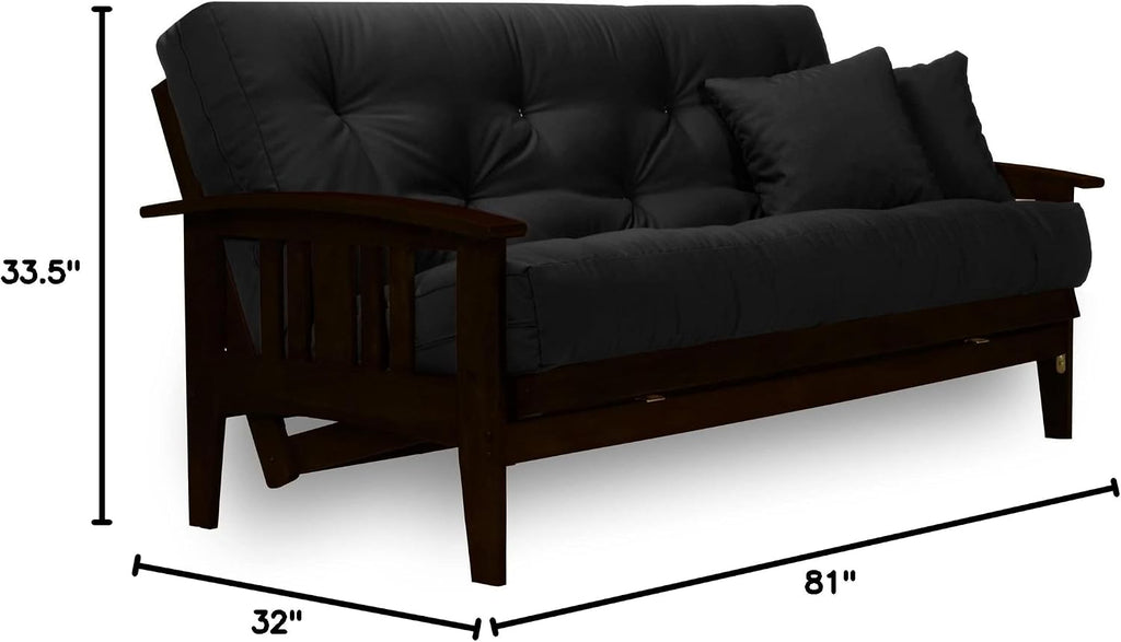 Nirvana Futons Westfield Espresso Finish (Warm Black) Full or Queen Size Futon Set, Mission Style Wood Futon Frame with Mattress Included (Twill Black)