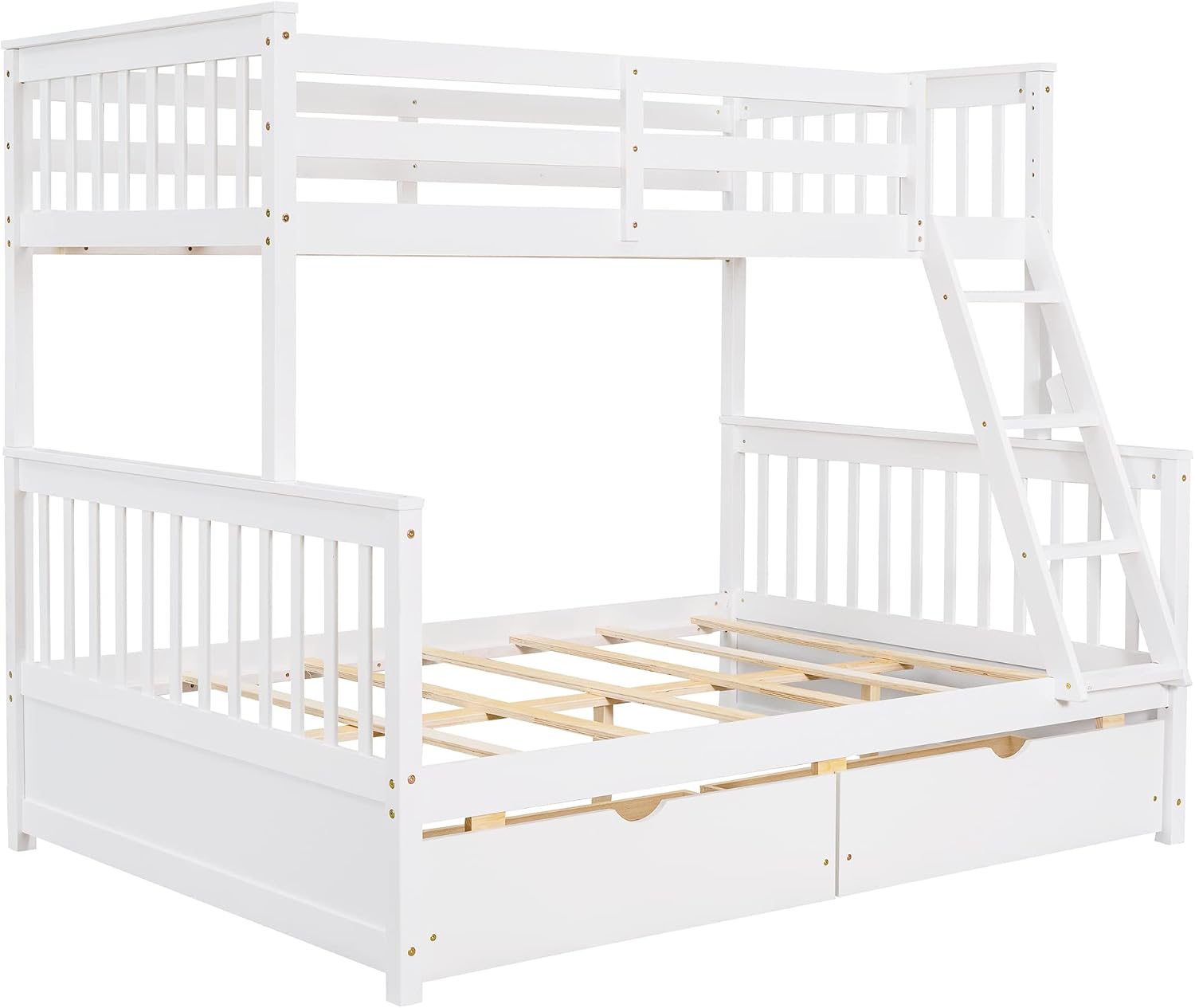 Merax Wood Bunk Bed with Drawers,Convertible Wood Bunk Bed with Ladders and Two Storage Drawers,Solid Wood Detachable Bed Frame with Ladders,Twin Over Full Size,White