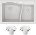 KRAUS KGD-442 Quarza 33-inch 33' Dual Mount 60/40 Double Bowl Granite Kitchen Sink in White