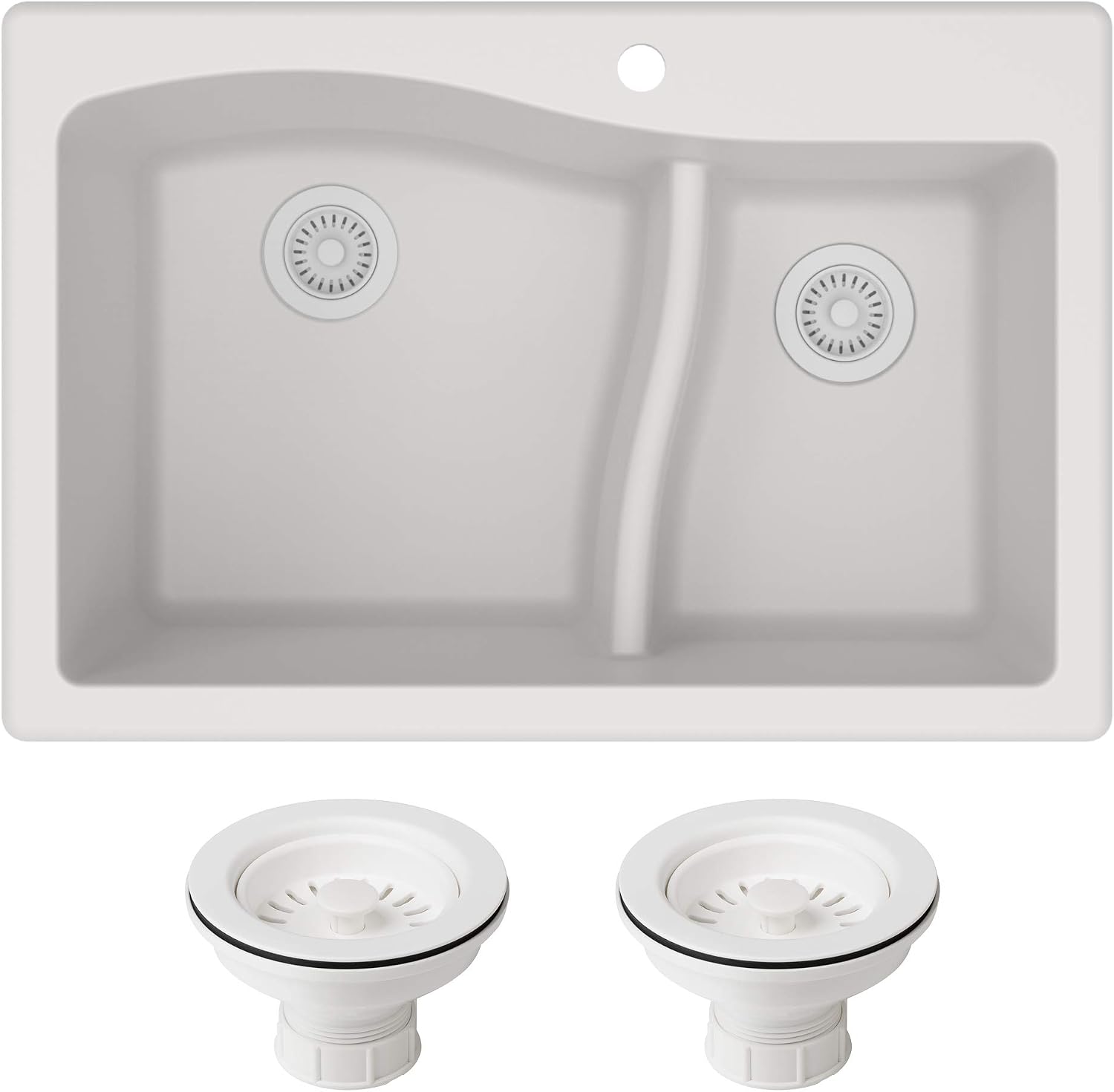 KRAUS KGD-442 Quarza 33-inch 33' Dual Mount 60/40 Double Bowl Granite Kitchen Sink in White