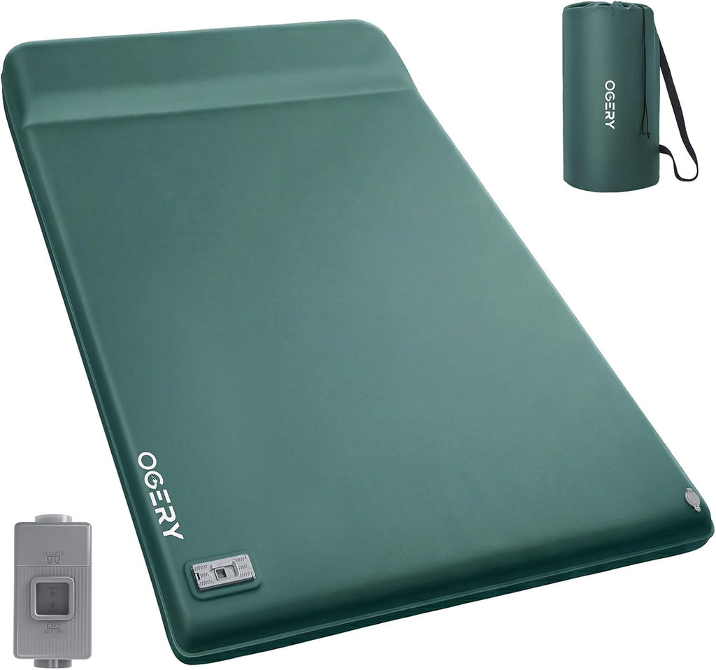 OGERY Self Inflating Sleeping Pad with Electric Pump, 3.15' Ultra-Thick Memory Foam Camping Pad, 4 Season Camping Mattress Pad with Built-in Pillow