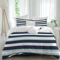 Prime Leader Turquoise Navy Blue Stripe Duvet Cover Set Queen Size 4 Pieces Modern Abstract Minimalist Bedding Set with Zipper Closure, 1 Comforter Cover 92x106 Inches 1 Flat Sheet & 2 Pillow Cases