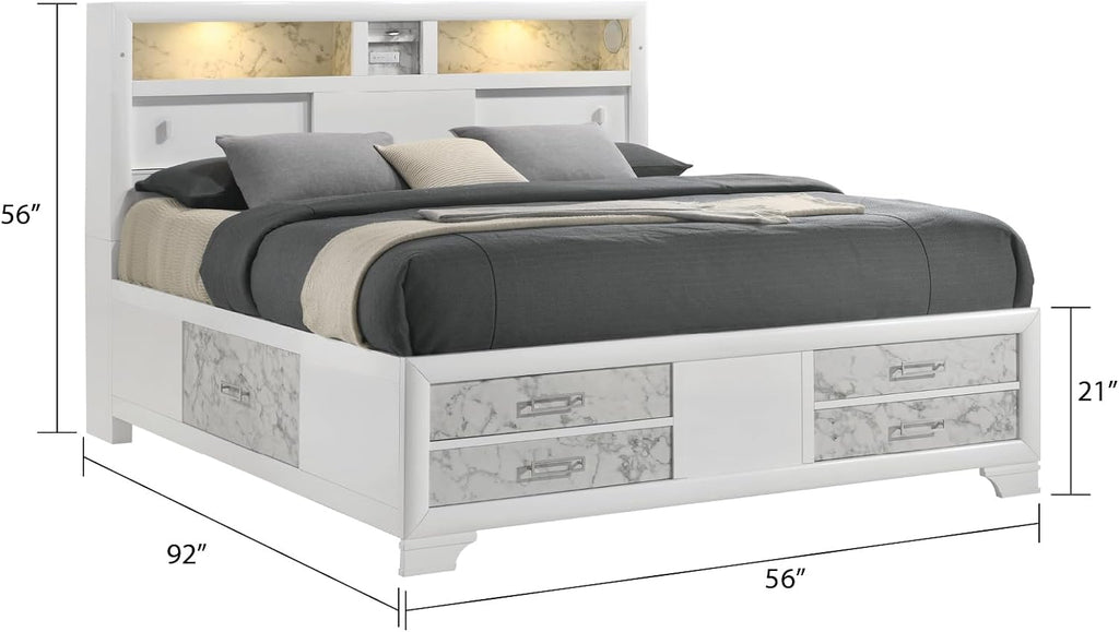 Soul Full 4PC Bedroom Set Made with Wood and Drawers in White KK806