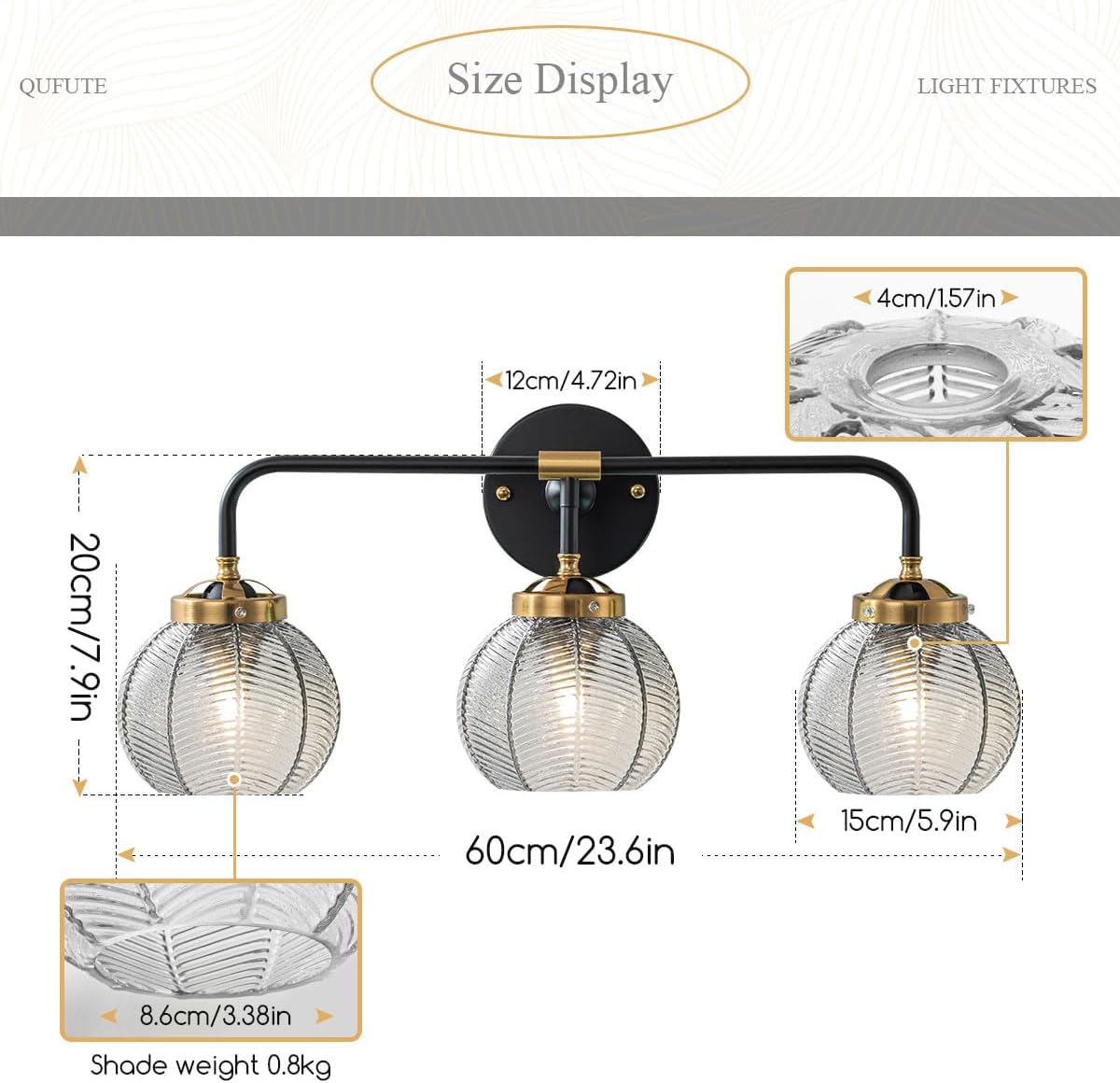 Black Bathroom Light Fixtures 3-Lights Vintage Vanity Wall Sconce Over Mirror with Ribbed Smoky Gray Globe Shade Mid Century Modern Lights Fixture Art Deco Farmhouse Vanity Lighting