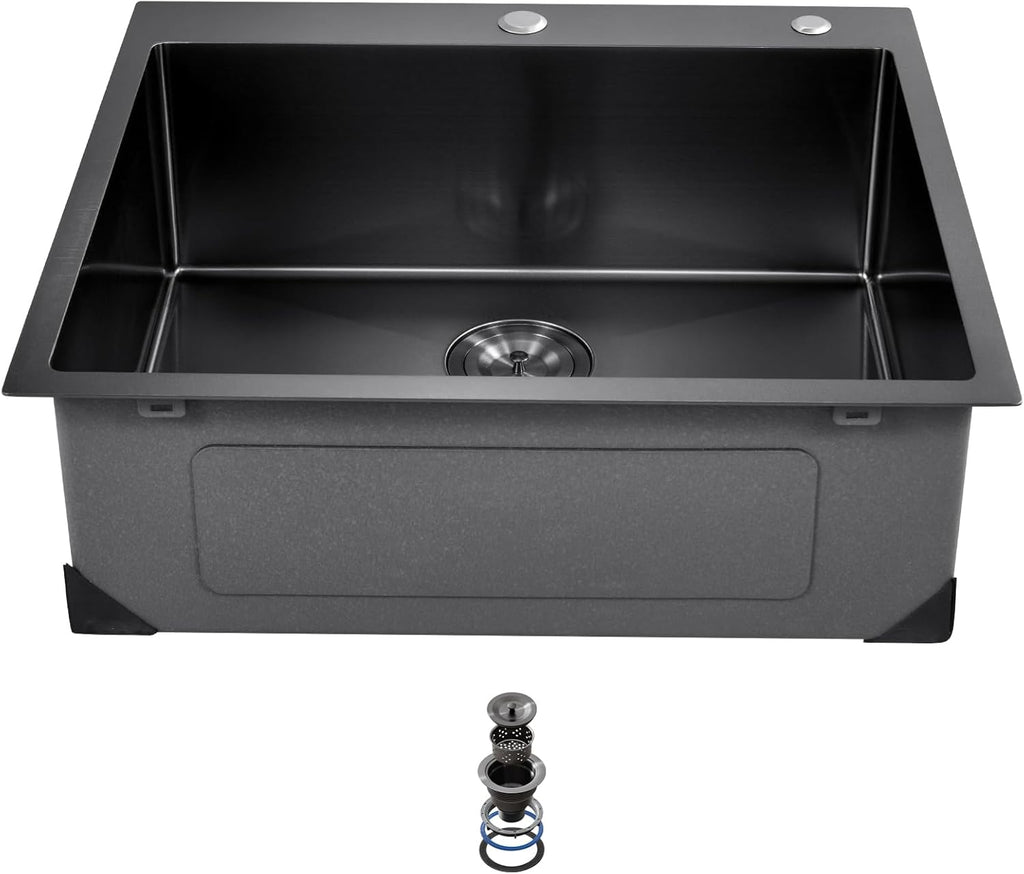 VEVOR 25' Recessed Kitchen Sink 9' Deep Top Mount Single Bowl Kitchen Sink 304 Stainless Steel Sink with Filter Basket Perfect for Home, RV, Laundry Room, Bar