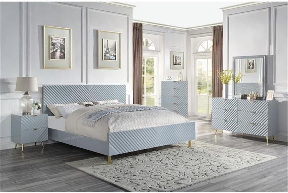Acme Furniture Finish Nightstand with 2 Drawers, Gray High Gloss