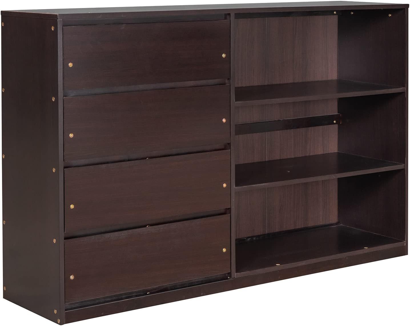 Full-Over-Full Size Bunk Bed, Bedroom Furniture Pine Wood Bed Frame with Storage Drawers and Open Shelves, Drawers and Shelves Set Can Be Moved, for Kids & Teens (Espresso)