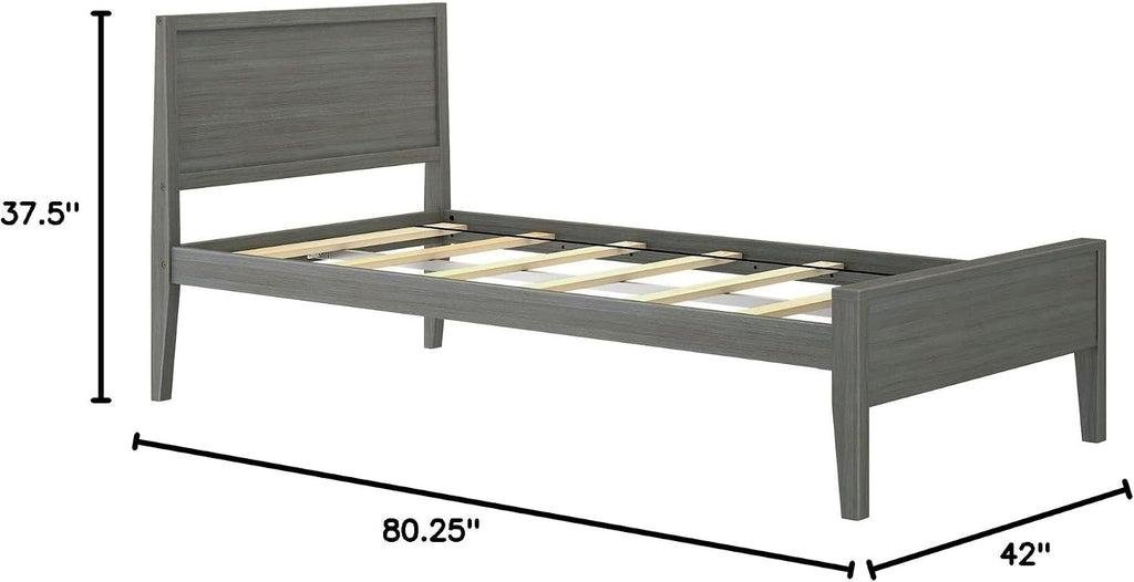 Plank+Beam Solid Wood Twin Bed Frame with Panel Headboard, Modern Twin Platform Bed with Wood Slat Support, No Box Spring Needed, Clay