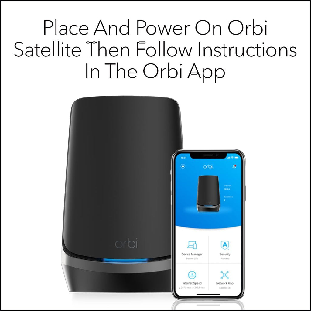 NETGEAR Orbi Quad-Band WiFi 6E Mesh Add-on Satellite (RBSE960B) - Works with Orbi RBKE963B - Adds Coverage up to 3,000 sq. ft - AXE11000 (10.8Gbps) - Black