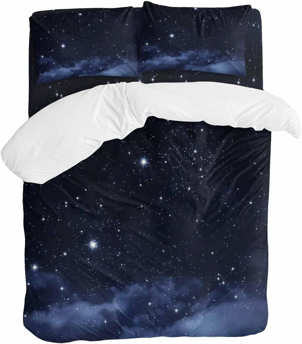 Prime Leader Starry Sky Duvet Cover Set Queen Size 4 Pieces Dreamlike Night Universe Gradient Bedding Set with Zipper Closure, 1 Comforter Cover 92x106 Inches 1 Flat Sheet & 2 Pillow Cases