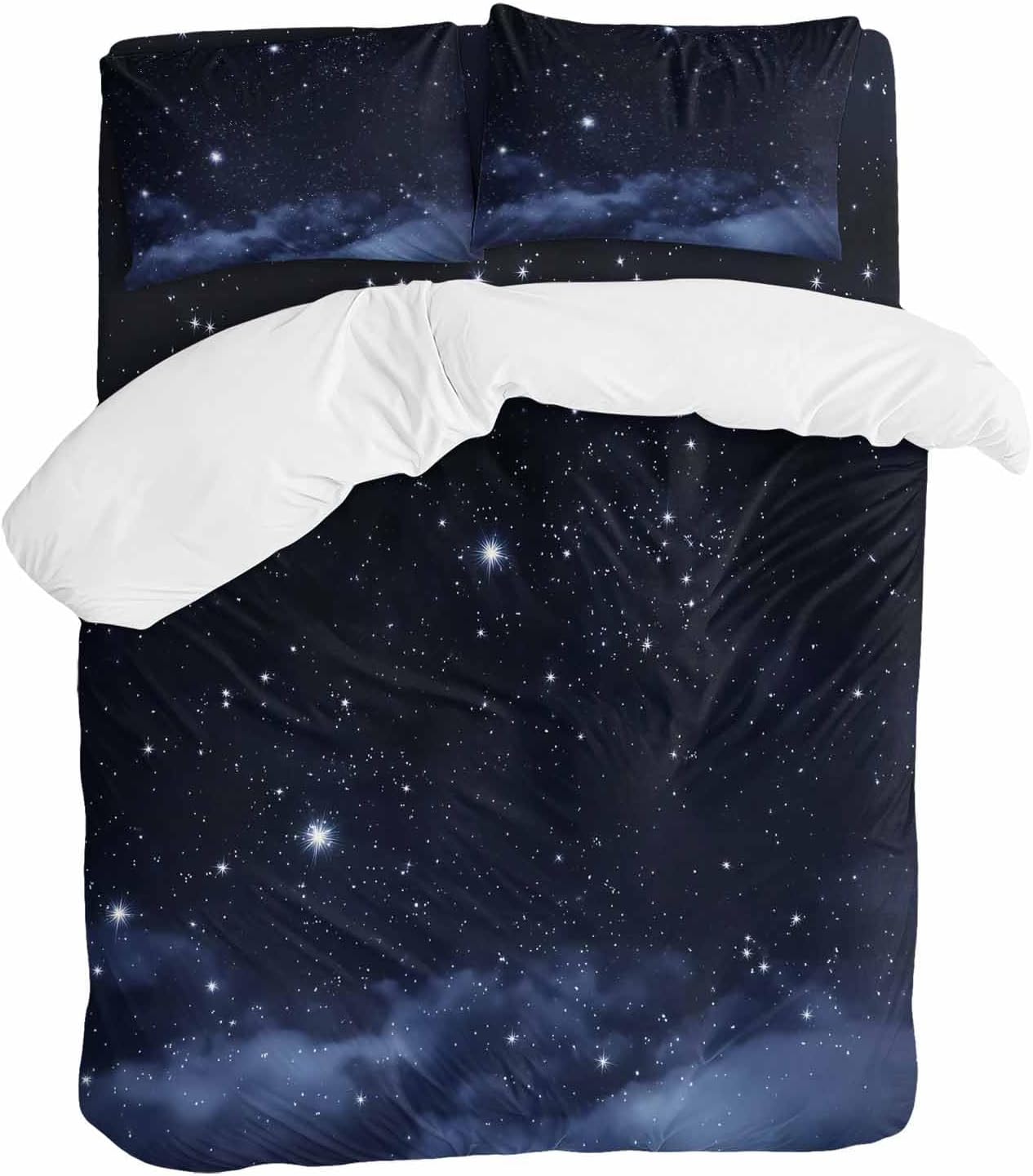 Prime Leader Starry Sky Duvet Cover Set Queen Size 4 Pieces Dreamlike Night Universe Gradient Bedding Set with Zipper Closure, 1 Comforter Cover 92x106 Inches 1 Flat Sheet & 2 Pillow Cases