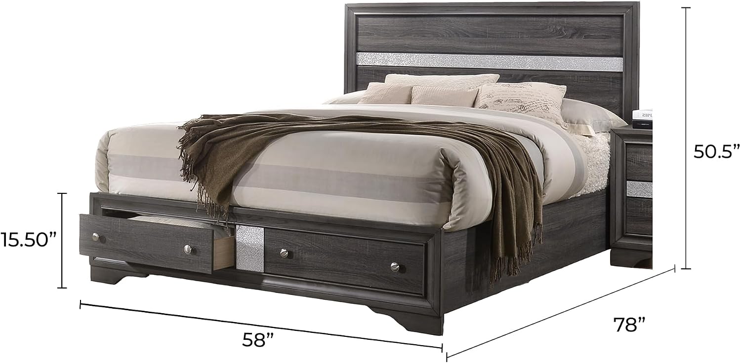 Style Full 5pc Storage Bedroom Set Made with Wood in Gray