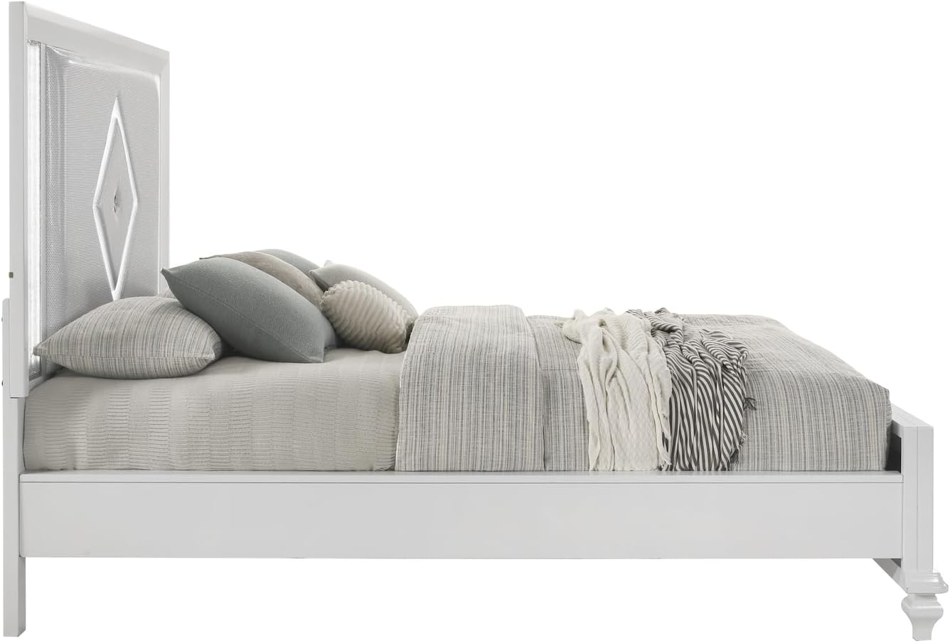 HomeStock White Bed Frame with Lights - Modern Bedroom Furniture - Headboard & Footboard California King