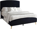 HomeStock Velvet Upholstered Panel Bed - Modern Black Bedroom Furniture Queen