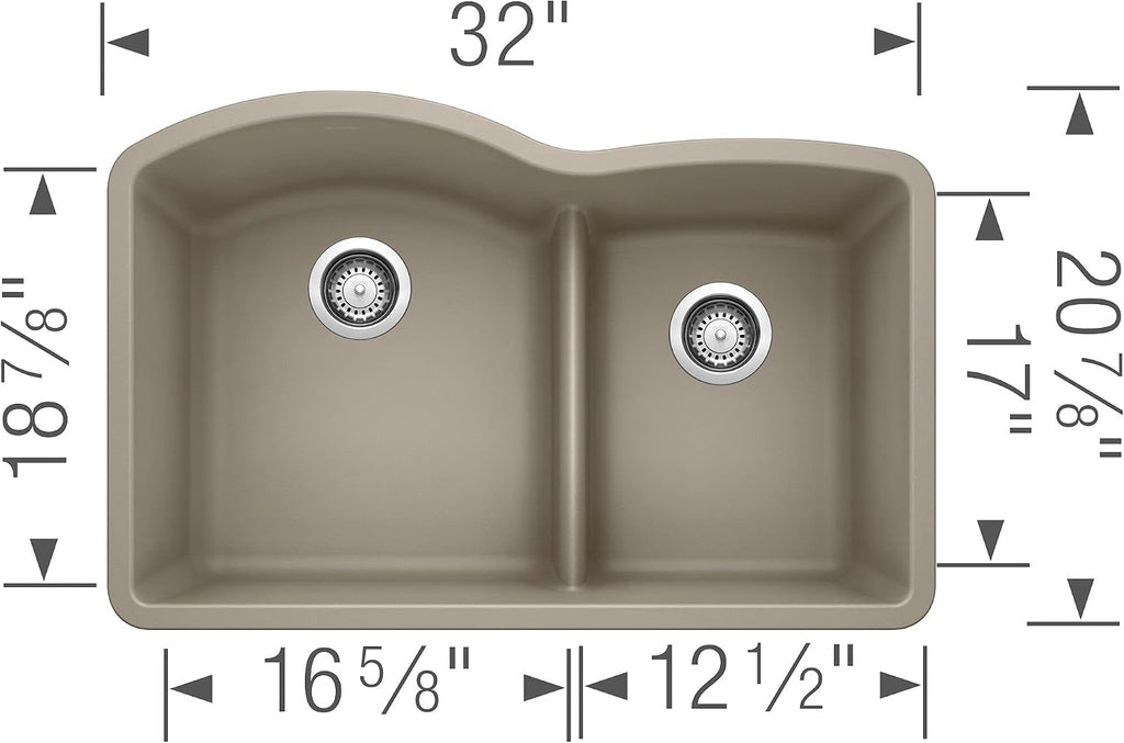 BLANCO, Truffle 441596 DIAMOND SILGRANIT 60/40 Double Bowl with Low Divide Undermount Kitchen Sink, 32' X 21'
