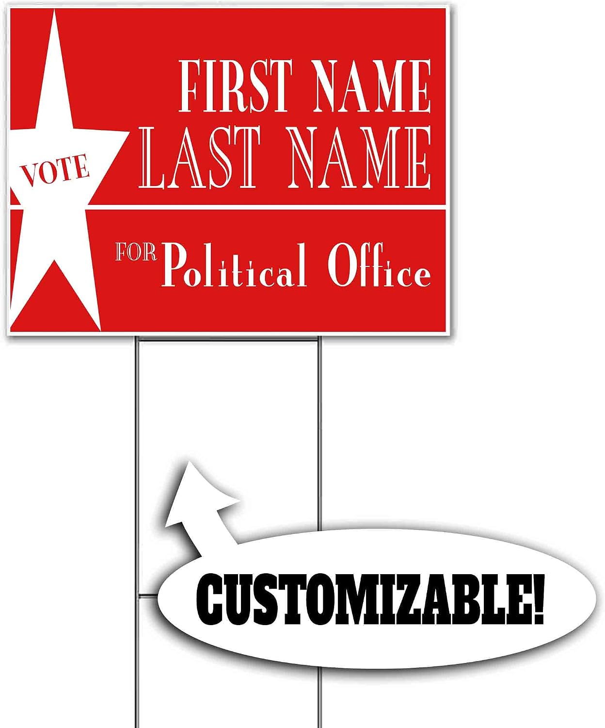 Vote for Political Office Customizable (18' x 24') Yard Sign, Quantity Discounts, Multi-Packs, Includes Metal Step Stake, Bandit, New, Advertising, USA
