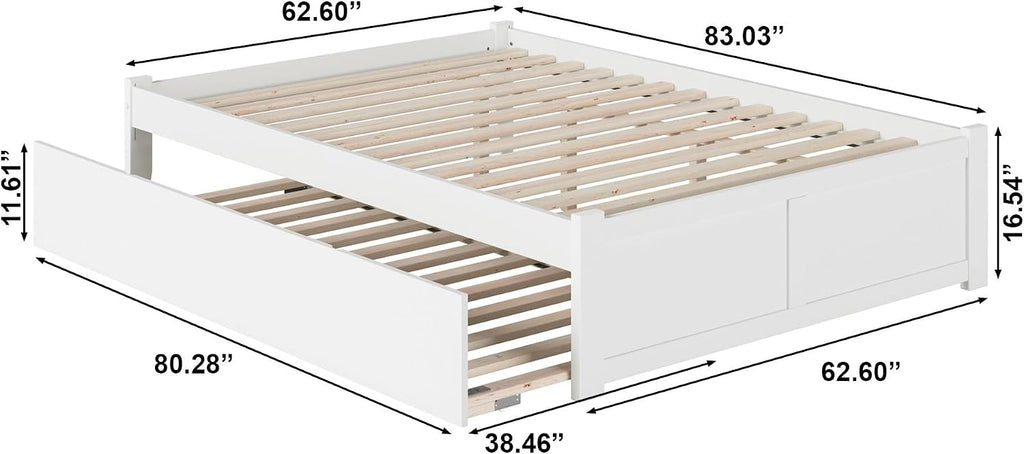 AFI Concord Queen Size Platform Bed with Footboard & Twin XL Trundle in White