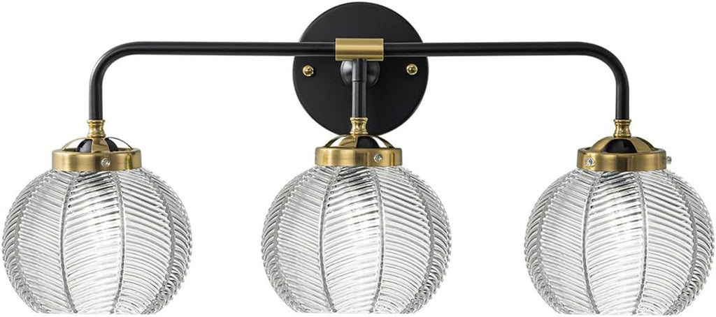 Bathroom Vanity Light Clear Glass Globe Wall Light Fixture Ribbed Glass Shade Mid Century Wall Sconce Lights Fixtures Over Mirror Modern Art Deco Sconces Farmhouse Bathroom Lighting