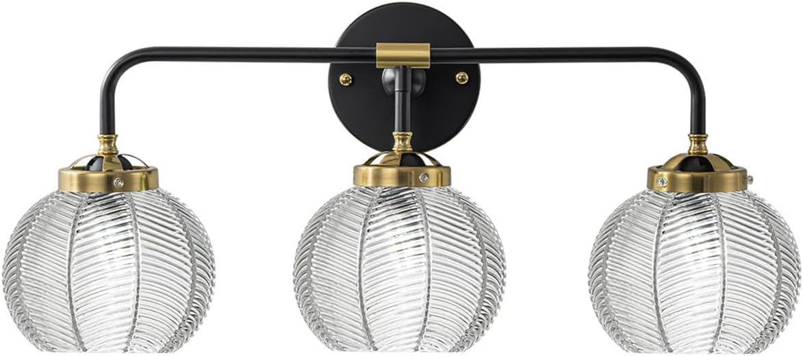 Bathroom Vanity Light Clear Glass Globe Wall Light Fixture Ribbed Glass Shade Mid Century Wall Sconce Lights Fixtures Over Mirror Modern Art Deco Sconces Farmhouse Bathroom Lighting