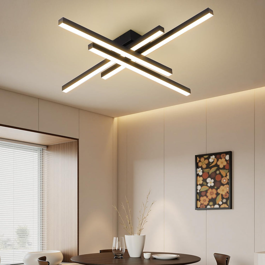 Modern LED Ceiling Lights 43.3' Black Flush Mount Ceiling Light Fixture Sputnik Dimmable Ceiling Lights with Remote Control for Bedroom Living Room Kitchen Room(4 Lights)